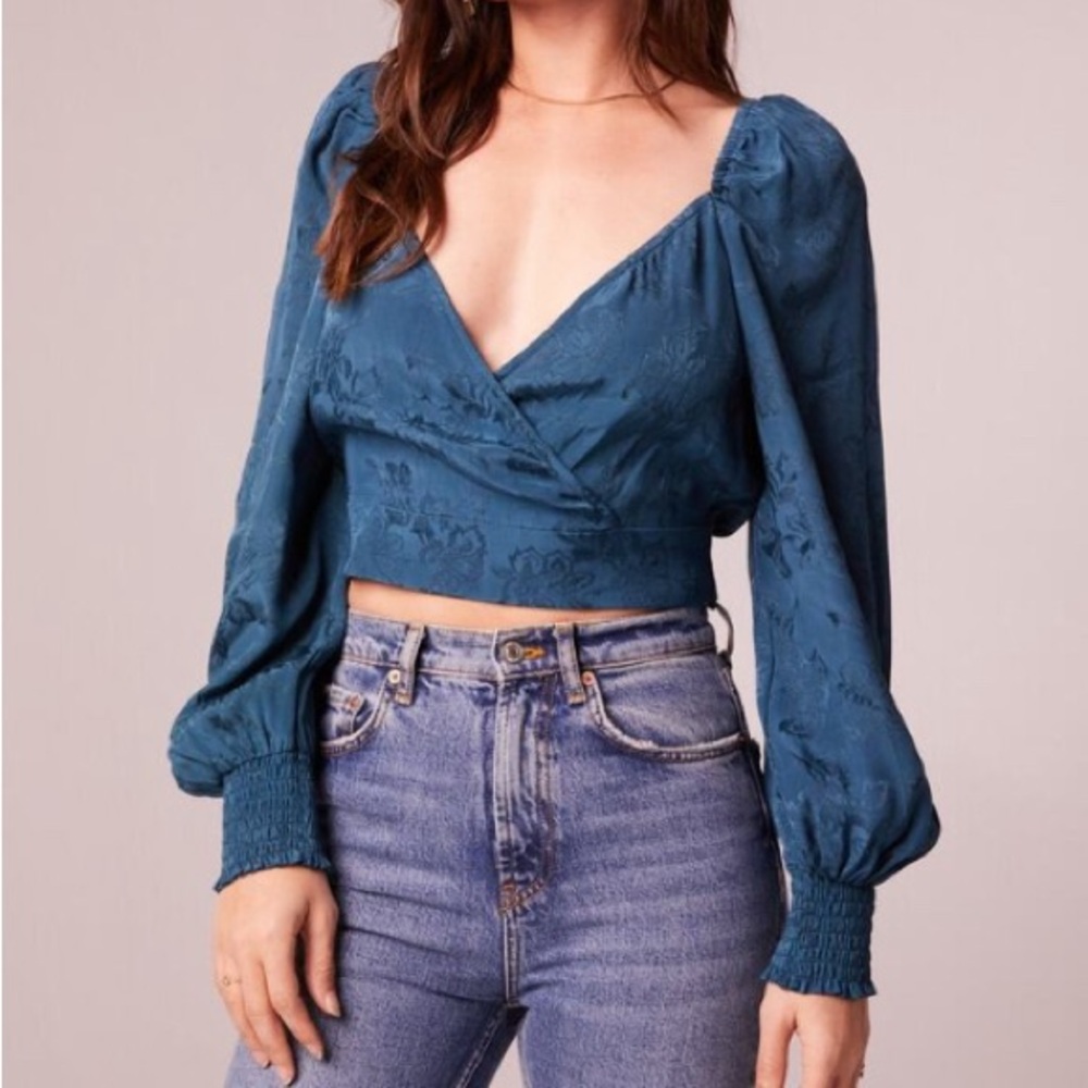 Free People Camille Wrap Crop Top NWT Large Deep Teal Boho